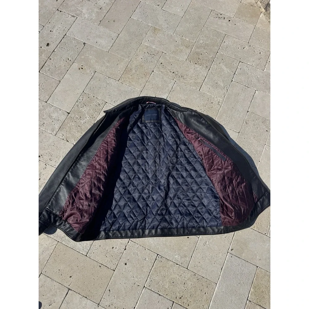 MEN'S TOMMY HILFIGER DARK BROWN FAUX LEATHER BOMBER WINTER JACKET‎ XL